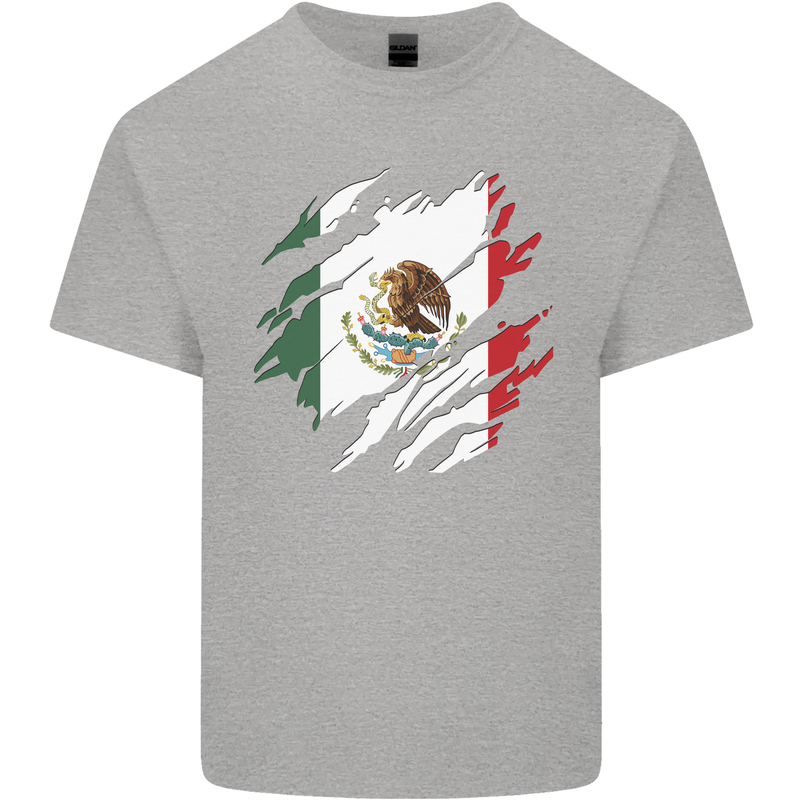 Torn Mexico Flag Mexican Day Football Mens Cotton T-Shirt Tee Top Sports Grey