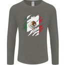 Torn Mexico Flag Mexican Day Football Mens Long Sleeve T-Shirt Charcoal