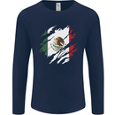 Torn Mexico Flag Mexican Day Football Mens Long Sleeve T-Shirt Navy Blue