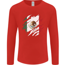 Torn Mexico Flag Mexican Day Football Mens Long Sleeve T-Shirt Red