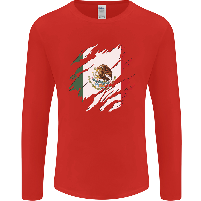 Torn Mexico Flag Mexican Day Football Mens Long Sleeve T-Shirt Red