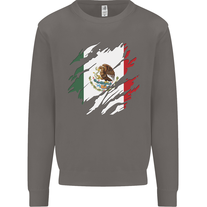 Torn Mexico Flag Mexican Day Football Mens Sweatshirt Jumper Charcoal