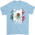 Torn Mexico Flag Mexican Day Football Mens T-Shirt 100% Cotton Light Blue