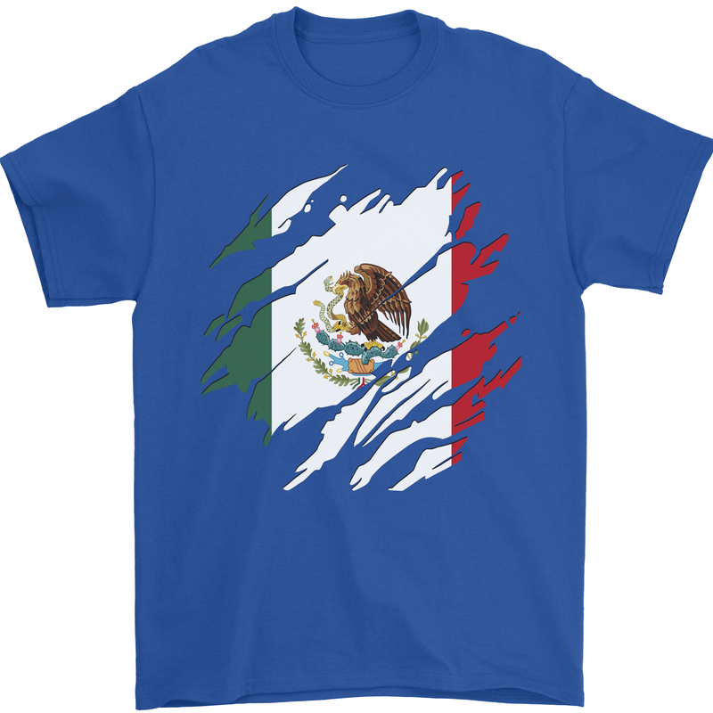 Torn Mexico Flag Mexican Day Football Mens T-Shirt 100% Cotton Royal Blue