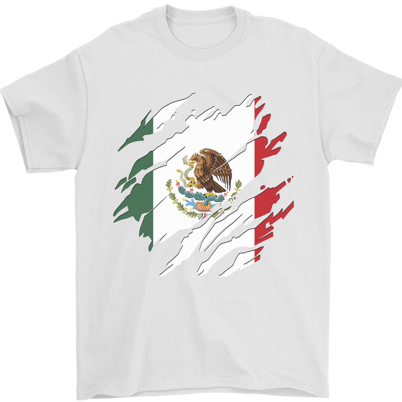 Torn Mexico Flag Mexican Day Football Mens T-Shirt 100% Cotton White