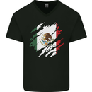 Torn Mexico Flag Mexican Day Football Mens V-Neck Cotton T-Shirt Black
