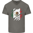 Torn Mexico Flag Mexican Day Football Mens V-Neck Cotton T-Shirt Charcoal