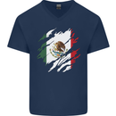 Torn Mexico Flag Mexican Day Football Mens V-Neck Cotton T-Shirt Navy Blue