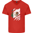Torn Mexico Flag Mexican Day Football Mens V-Neck Cotton T-Shirt Red