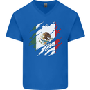 Torn Mexico Flag Mexican Day Football Mens V-Neck Cotton T-Shirt Royal Blue