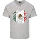 Torn Mexico Flag Mexican Day Football Mens V-Neck Cotton T-Shirt Sports Grey
