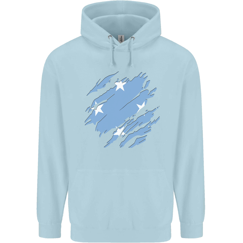 Torn Micronesia Flag Micronesian Day Football Childrens Kids Hoodie Light Blue
