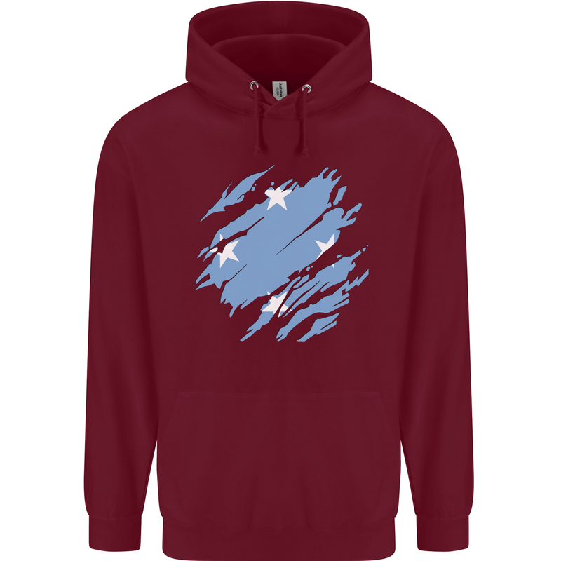 Torn Micronesia Flag Micronesian Day Football Childrens Kids Hoodie Maroon