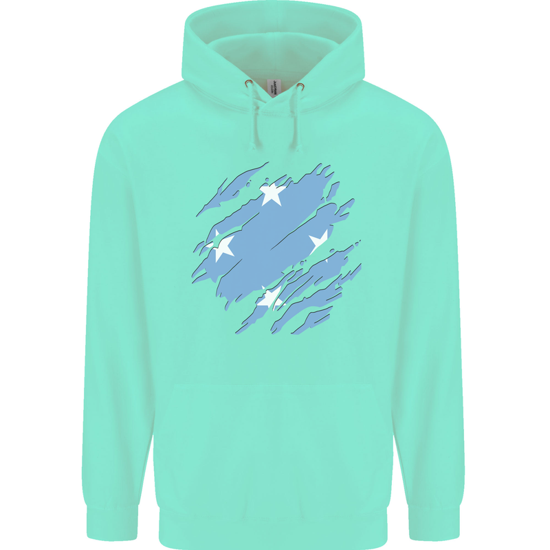 Torn Micronesia Flag Micronesian Day Football Childrens Kids Hoodie Peppermint