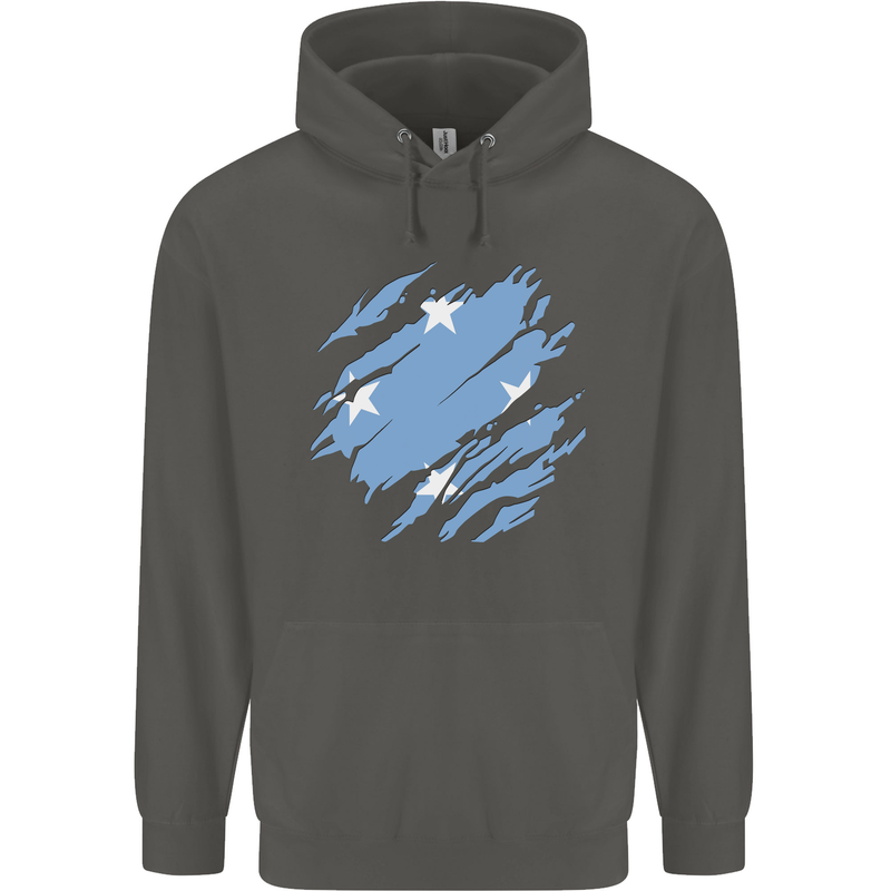 Torn Micronesia Flag Micronesian Day Football Childrens Kids Hoodie Storm Grey