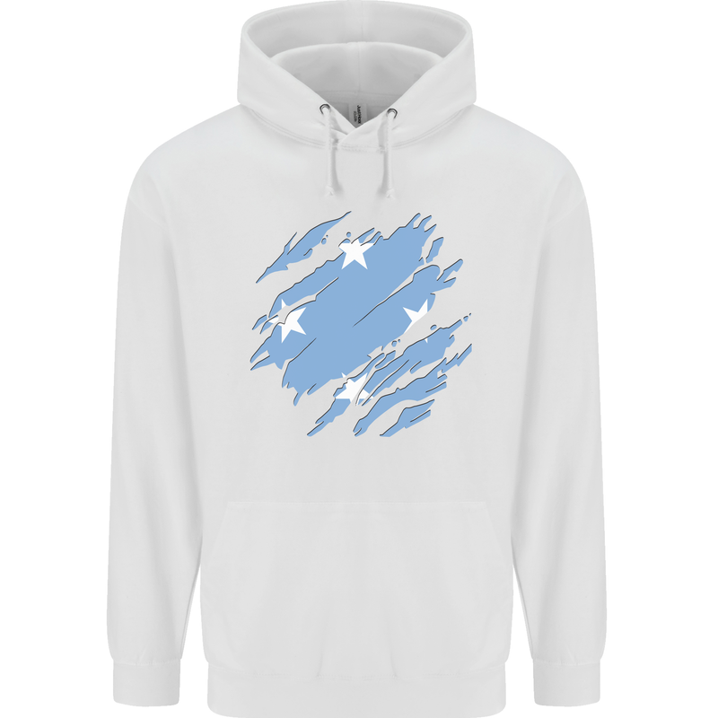 Torn Micronesia Flag Micronesian Day Football Childrens Kids Hoodie White