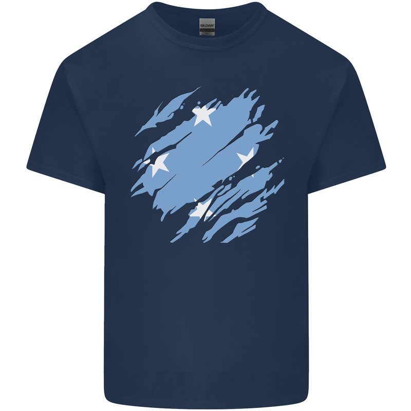 Torn Micronesia Flag Micronesian Day Football Kids T-Shirt Childrens Navy Blue