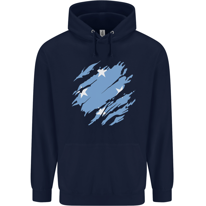 Torn Micronesia Flag Micronesian Day Football Mens 80% Cotton Hoodie Navy Blue