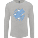 Torn Micronesia Flag Micronesian Day Football Mens Long Sleeve T-Shirt Sports Grey