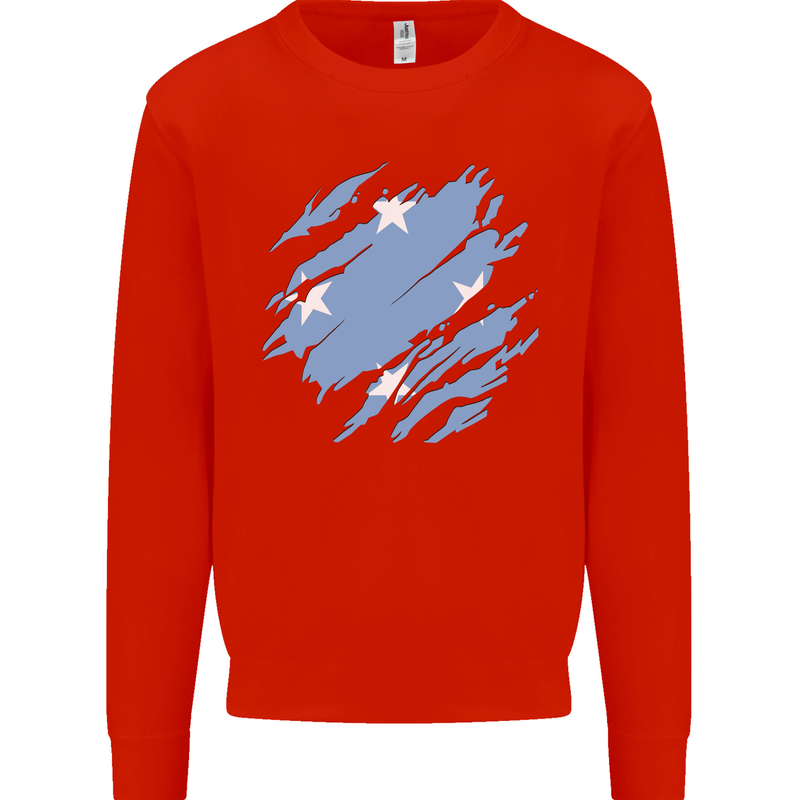 Torn Micronesia Flag Micronesian Day Football Mens Sweatshirt Jumper Bright Red