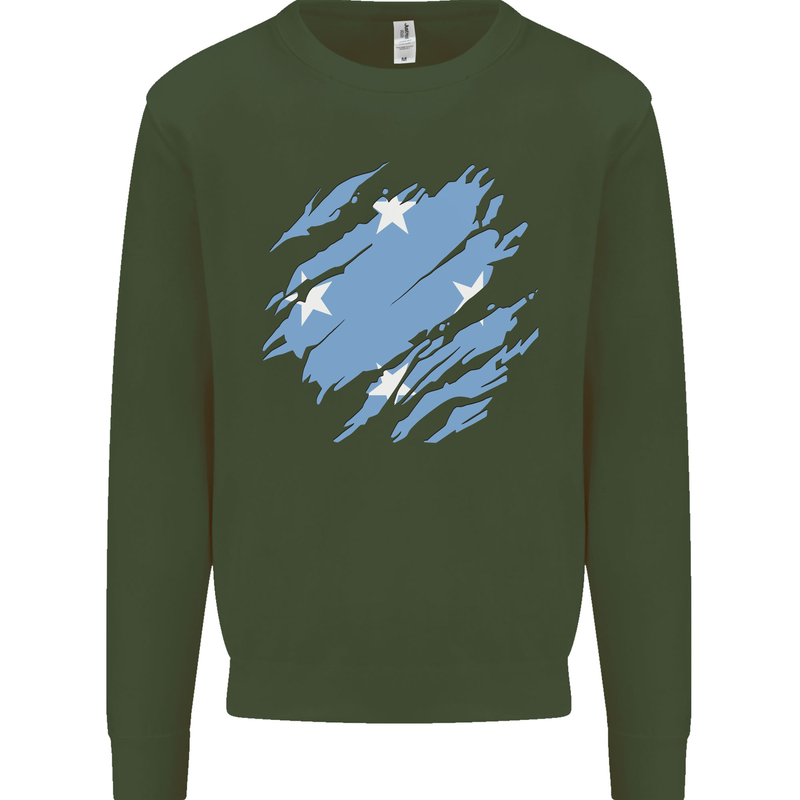 Torn Micronesia Flag Micronesian Day Football Mens Sweatshirt Jumper Forest Green
