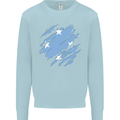 Torn Micronesia Flag Micronesian Day Football Mens Sweatshirt Jumper Light Blue