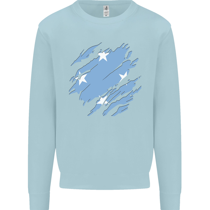 Torn Micronesia Flag Micronesian Day Football Mens Sweatshirt Jumper Light Blue