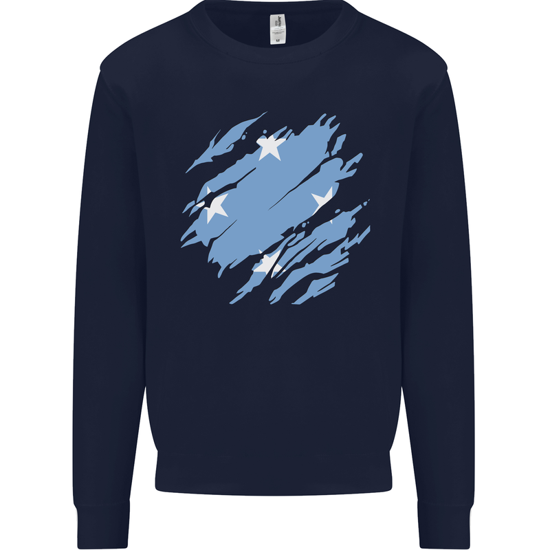 Torn Micronesia Flag Micronesian Day Football Mens Sweatshirt Jumper Navy Blue