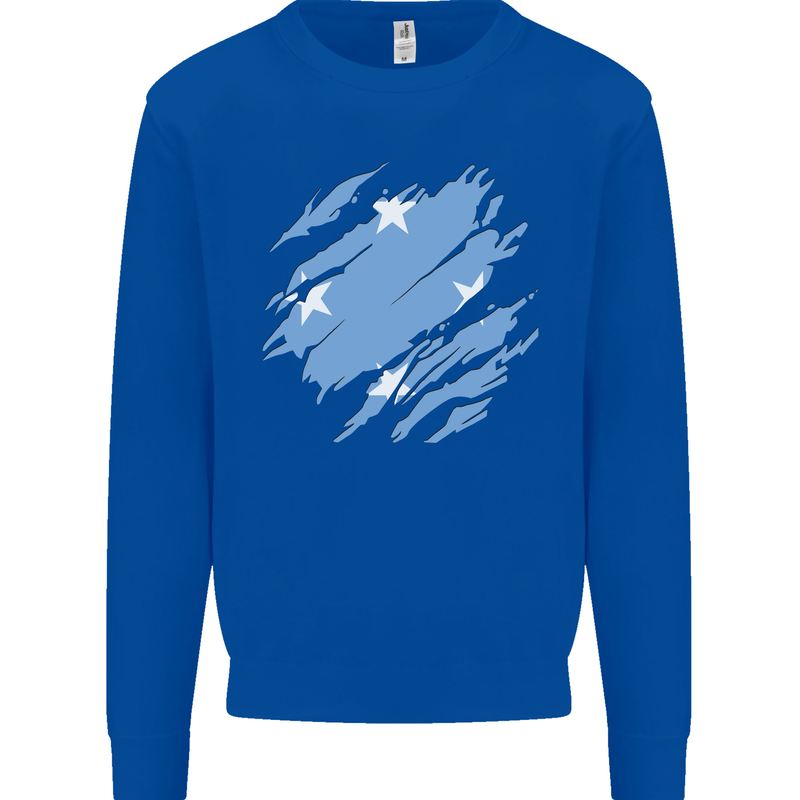 Torn Micronesia Flag Micronesian Day Football Mens Sweatshirt Jumper Royal Blue