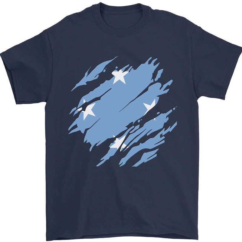 Torn Micronesia Flag Micronesian Day Football Mens T-Shirt 100% Cotton Navy Blue