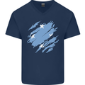 Torn Micronesia Flag Micronesian Day Football Mens V-Neck Cotton T-Shirt Navy Blue