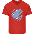 Torn Micronesia Flag Micronesian Day Football Mens V-Neck Cotton T-Shirt Red