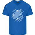 Torn Micronesia Flag Micronesian Day Football Mens V-Neck Cotton T-Shirt Royal Blue