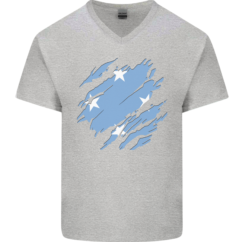 Torn Micronesia Flag Micronesian Day Football Mens V-Neck Cotton T-Shirt Sports Grey