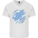 Torn Micronesia Flag Micronesian Day Football Mens V-Neck Cotton T-Shirt White