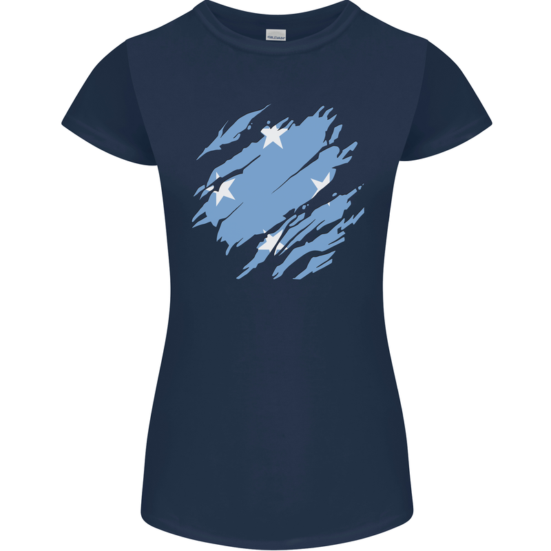 Torn Micronesia Flag Micronesian Day Football Womens Petite Cut T-Shirt Navy Blue