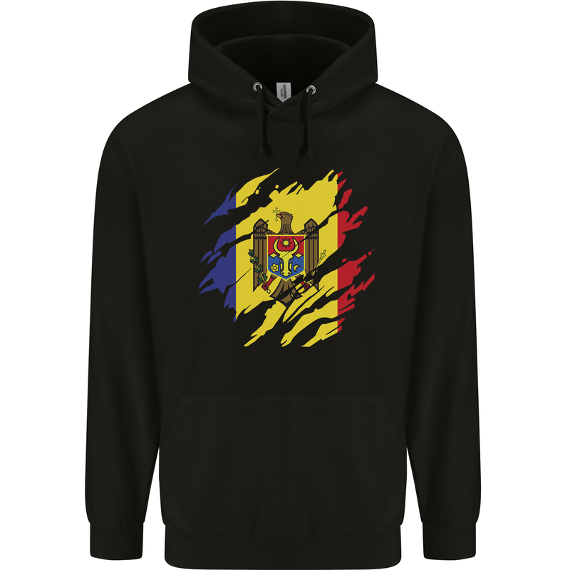 Torn Moldova Flag Moldovan Day Football Childrens Kids Hoodie Black