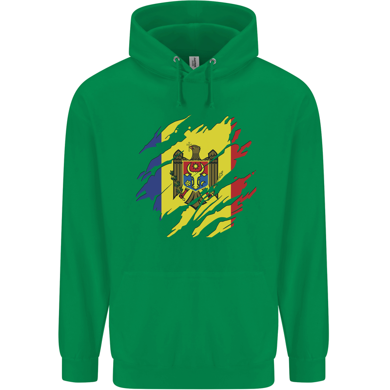 Torn Moldova Flag Moldovan Day Football Childrens Kids Hoodie Irish Green