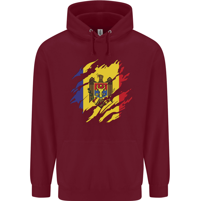 Torn Moldova Flag Moldovan Day Football Childrens Kids Hoodie Maroon