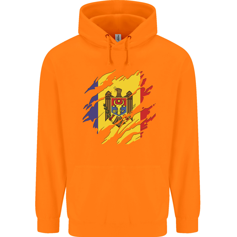 Torn Moldova Flag Moldovan Day Football Childrens Kids Hoodie Orange