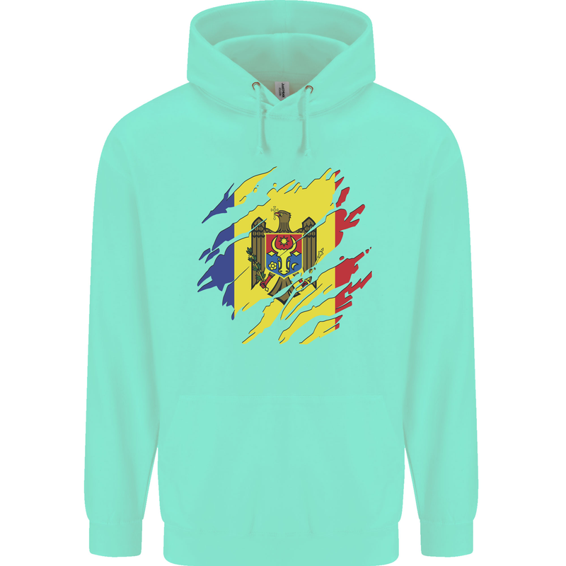 Torn Moldova Flag Moldovan Day Football Childrens Kids Hoodie Peppermint