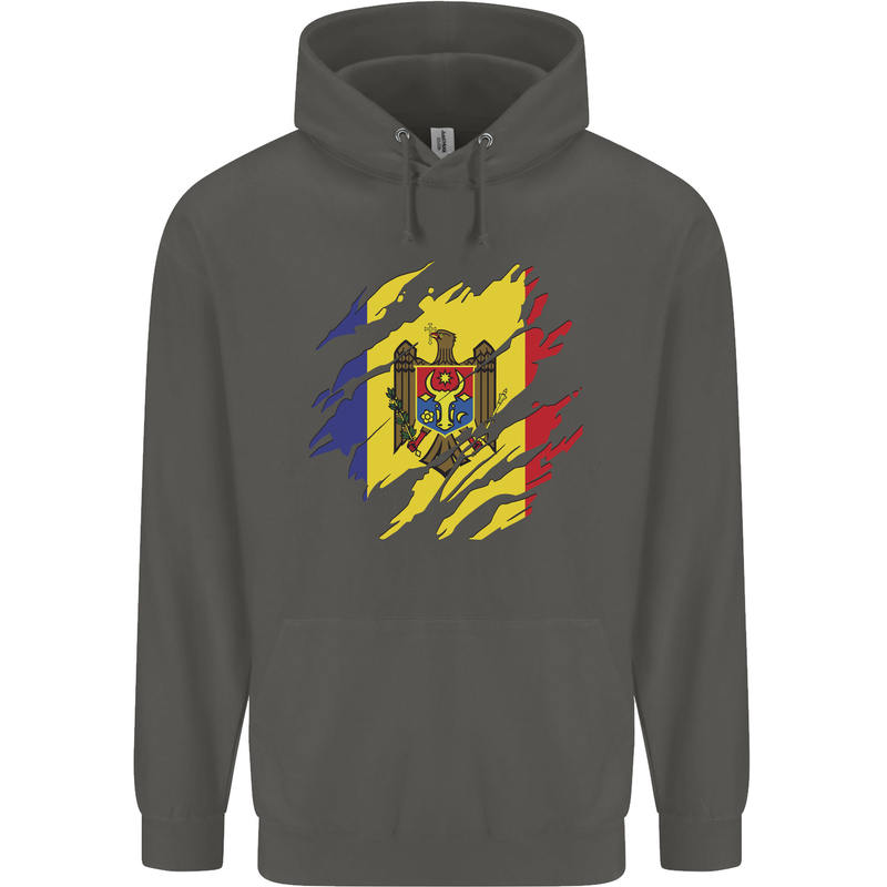 Torn Moldova Flag Moldovan Day Football Childrens Kids Hoodie Storm Grey