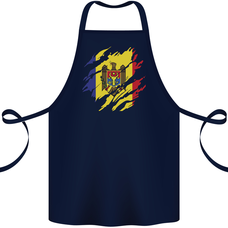 Torn Moldova Flag Moldovan Day Football Cotton Apron 100% Organic Navy Blue