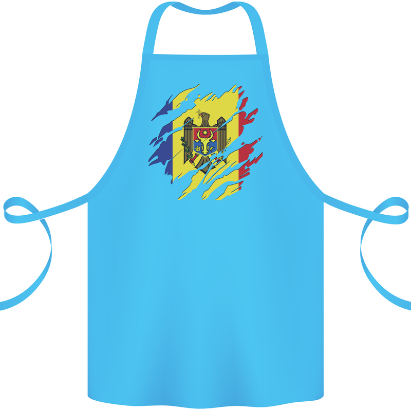 Torn Moldova Flag Moldovan Day Football Cotton Apron 100% Organic Turquoise