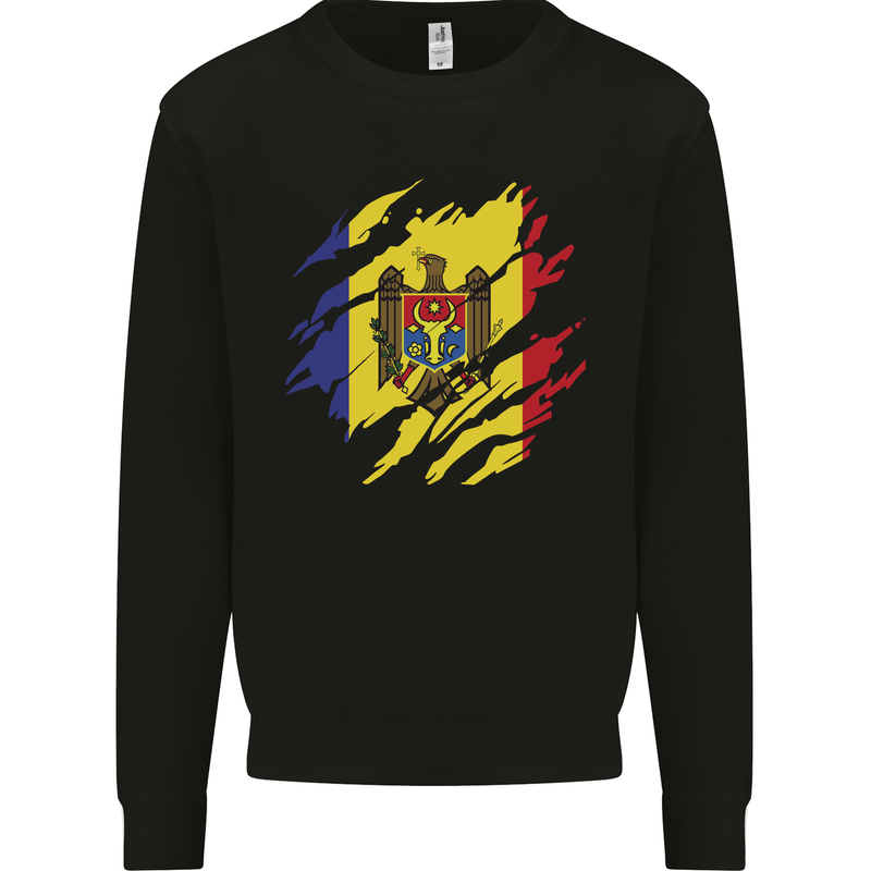 Torn Moldova Flag Moldovan Day Football Kids Sweatshirt Jumper Black
