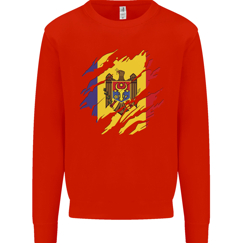 Torn Moldova Flag Moldovan Day Football Kids Sweatshirt Jumper Bright Red