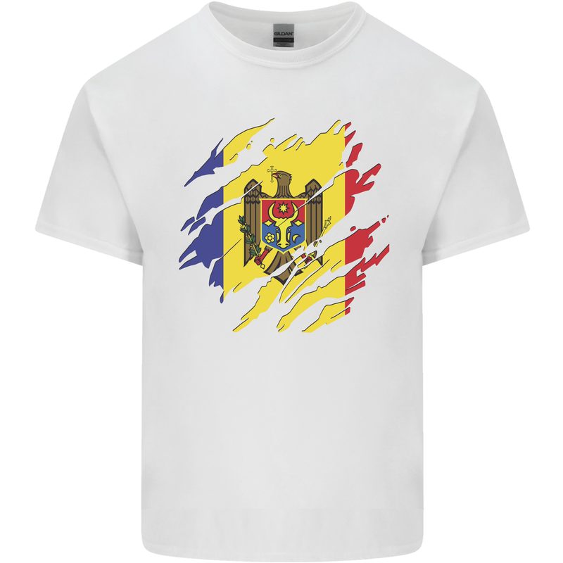 Torn Moldova Flag Moldovan Day Football Kids T-Shirt Childrens White