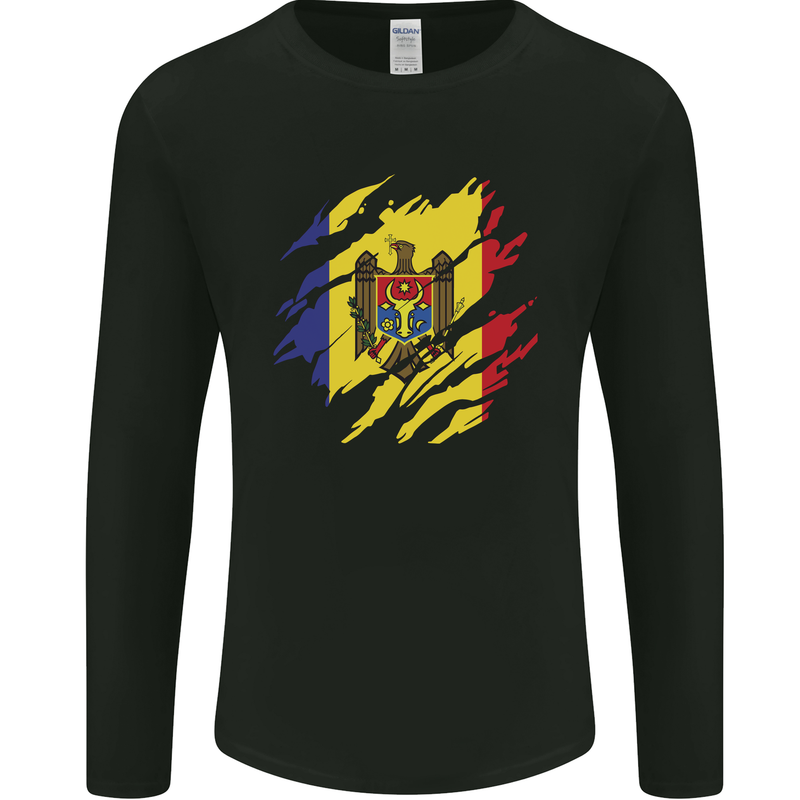 Torn Moldova Flag Moldovan Day Football Mens Long Sleeve T-Shirt Black