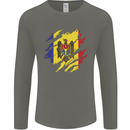 Torn Moldova Flag Moldovan Day Football Mens Long Sleeve T-Shirt Charcoal
