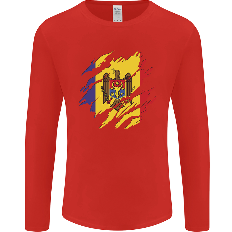 Torn Moldova Flag Moldovan Day Football Mens Long Sleeve T-Shirt Red